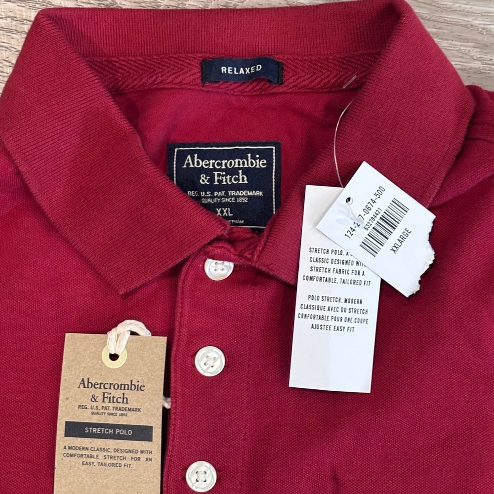 Abercrombie & Fitch Polo Shirt Mens XXL Red Stretch Relaxed Preppy Casual New - Picture 3 of 7